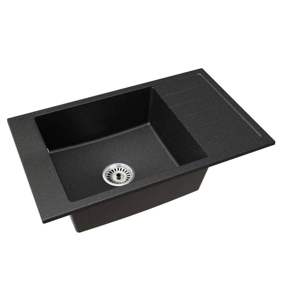Gránit mosogató szifonnal és csepegtető felülettel, univerzális, grafit, 79,5x48, LUSIN