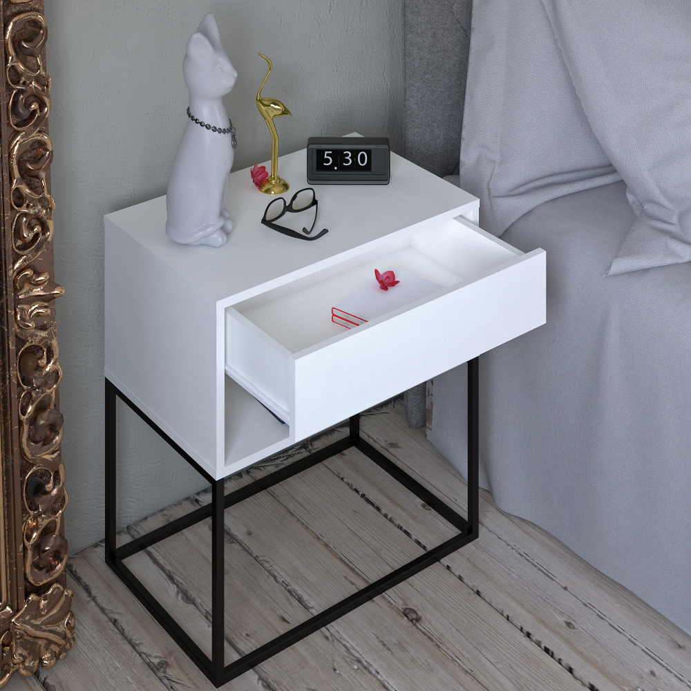 Éjjeliszekrény/kisasztal, fehér/fekete, ARTI TYP 2 Éjjeliszekrény/kisasztal, fehér/fekete, ARTI TYP 2