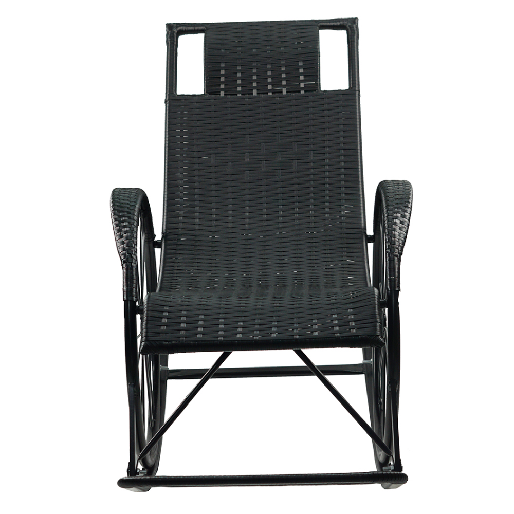 Hintaszék, rattan/fém, fekete, ROKIN