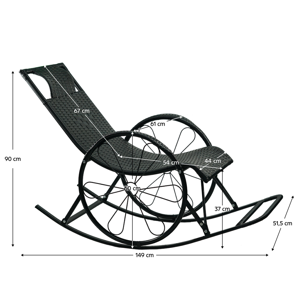 Hintaszék, rattan/fém, fekete, ROKIN