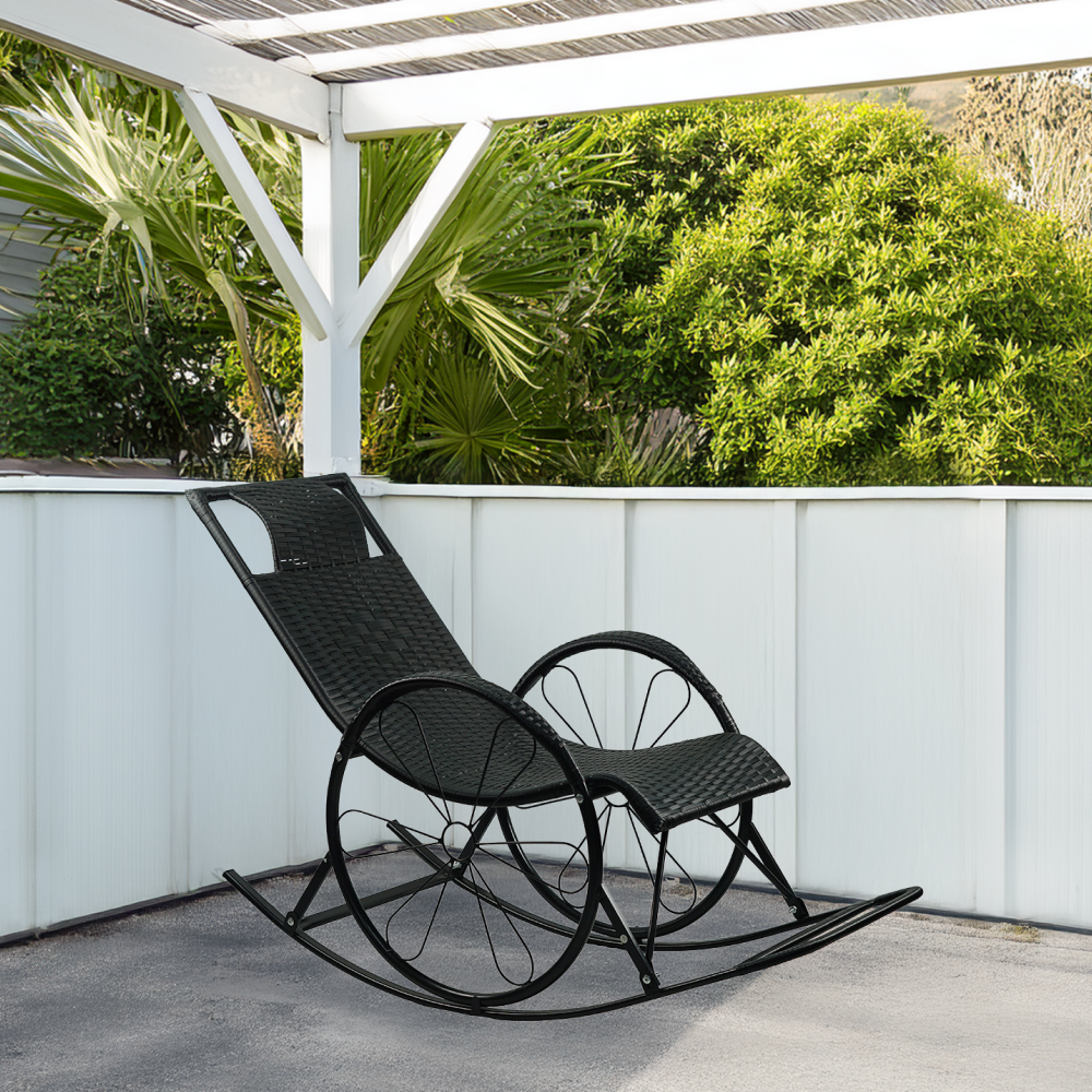 Hintaszék, rattan/fém, fekete, ROKIN