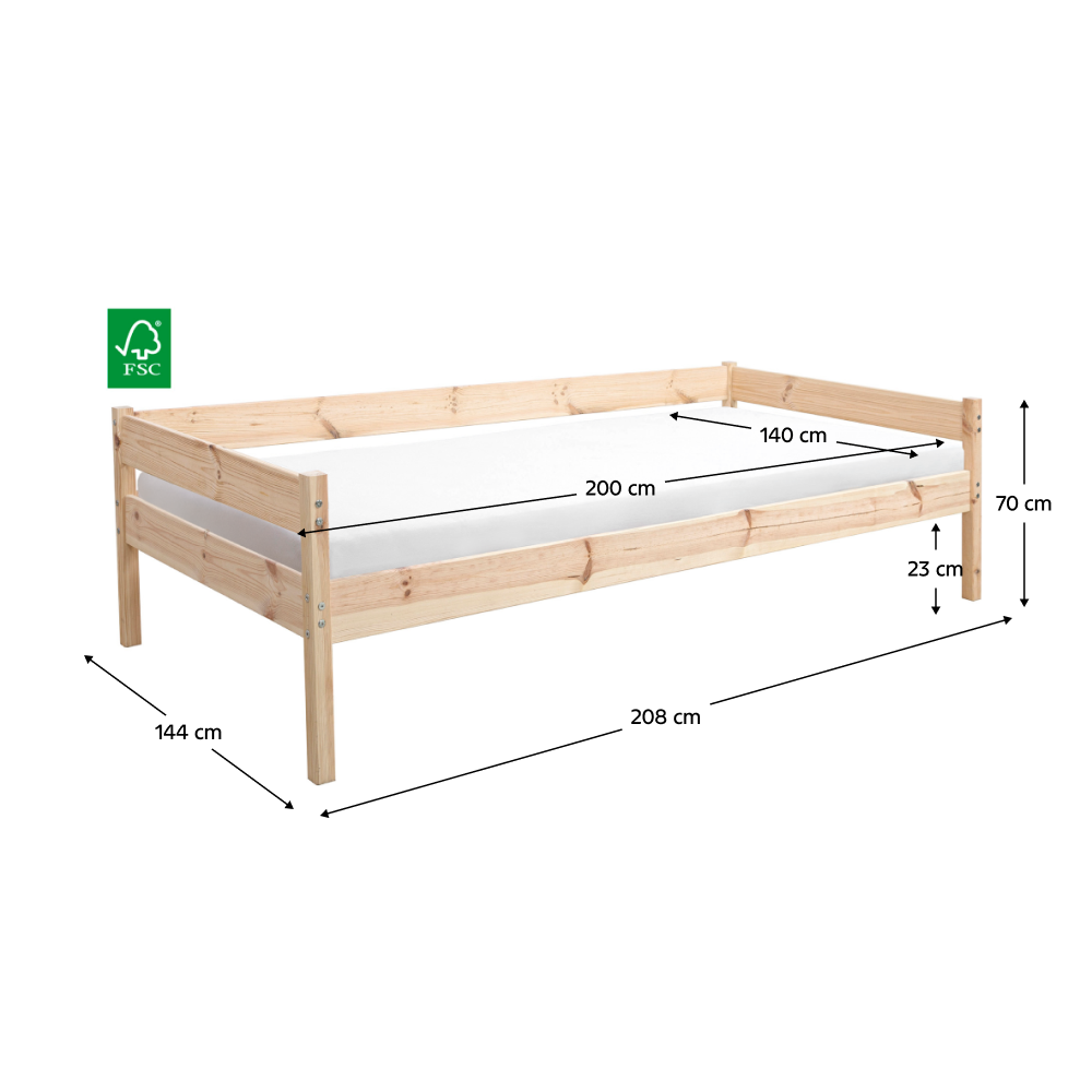 Ágy ágyráccsal, 140x200, lucfenyő, BENY