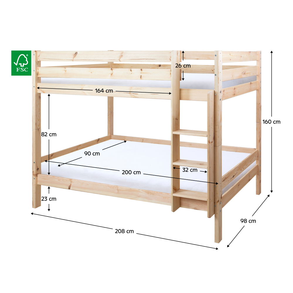 Emeletes ágy biztonsági akadállyal, 90x200, lucfenyő, BENY Emeletes ágy biztonsági akadállyal, 90x200, lucfenyő, BENY