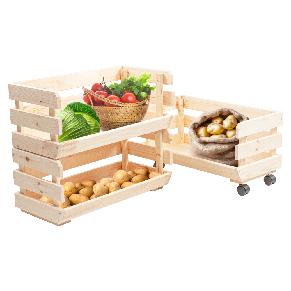 Rakásolható polcállvány kerekeken, természetes, fenyő, FRUITA