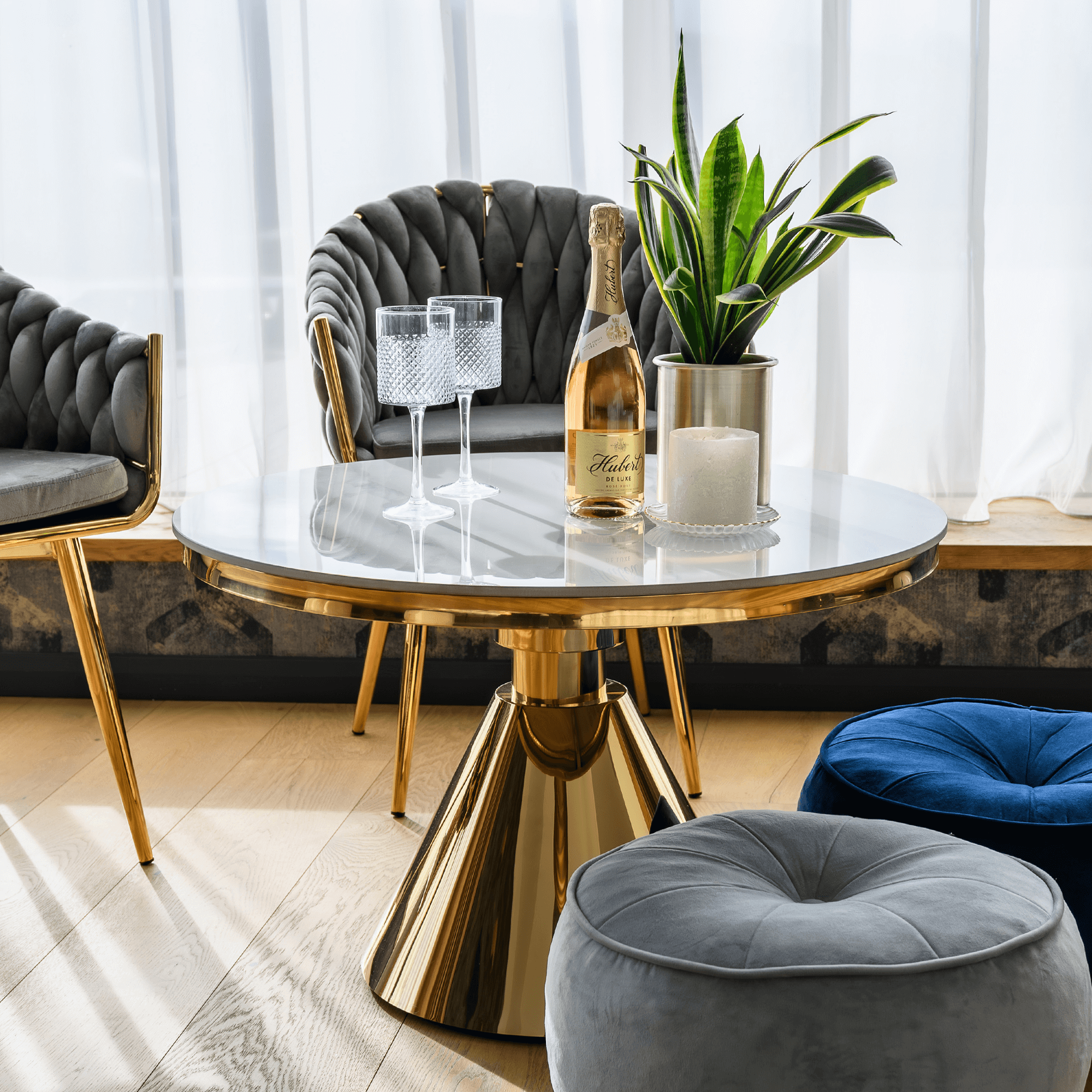 Konferenčný stolík, zlatá/biely mramor, GREIS TYP 2