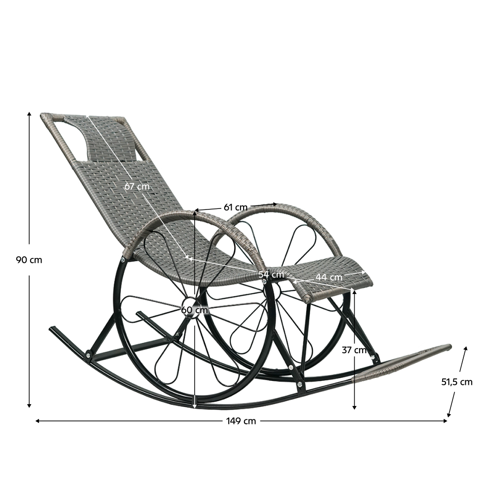 Hintaszék, rattan/fém, szürke, ROKIN