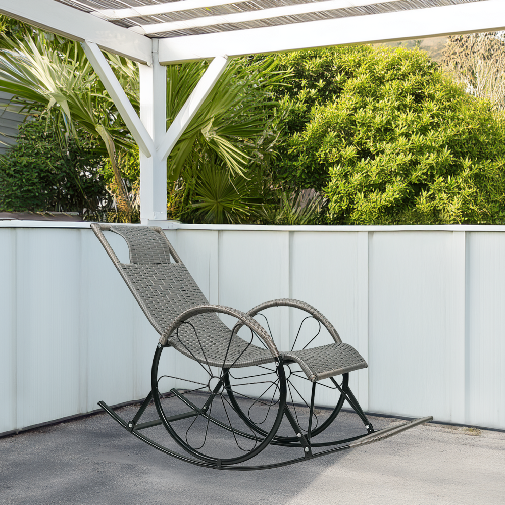 Hintaszék, rattan/fém, szürke, ROKIN