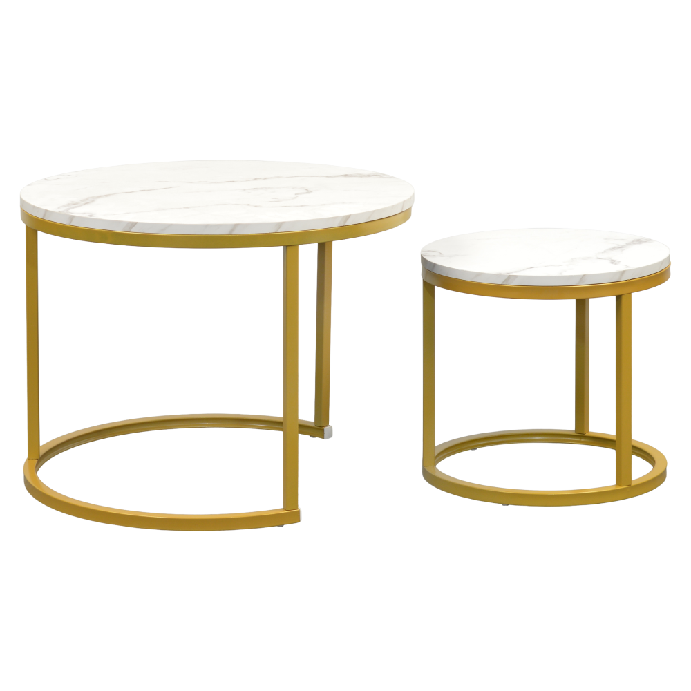 Konferenčné stolíky, set 2 ks, zlatá/imitácia mramoru, DAMON