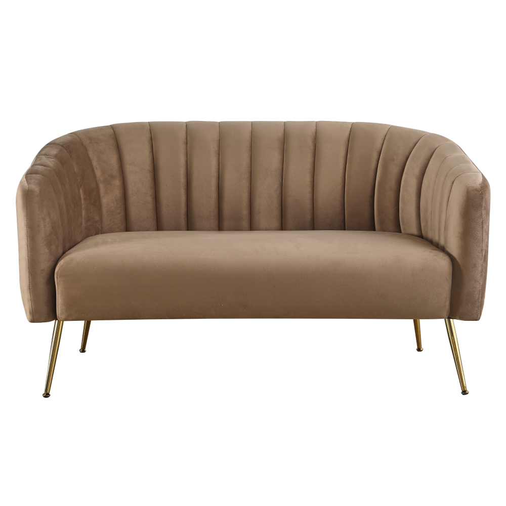 Design kétszemélyes kanapé, barna Velvet szövet/gold króm-arany, BAGY