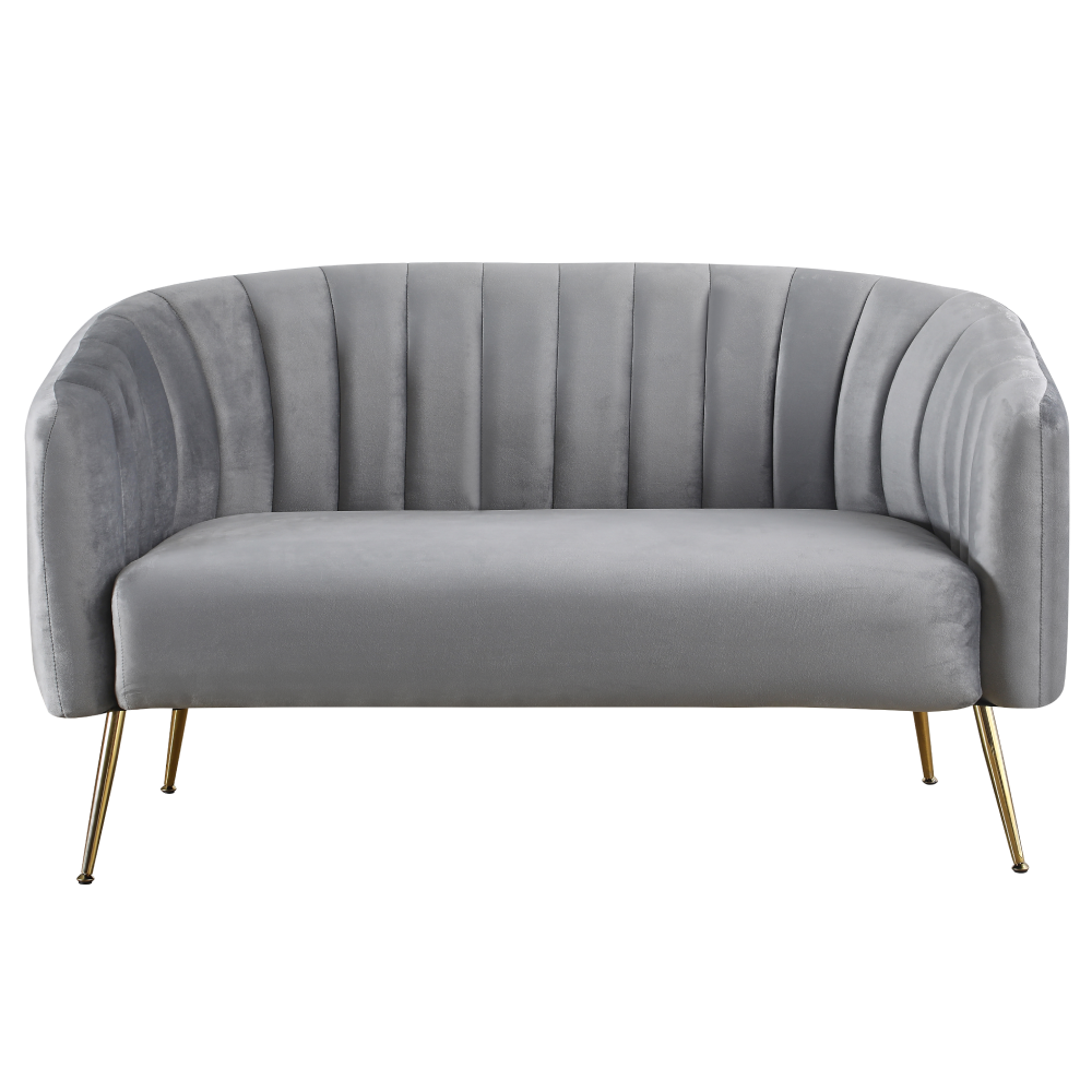 Design kétszemélyes kanapé, szürke Velvet szövet/gold króm-arany, BAGY