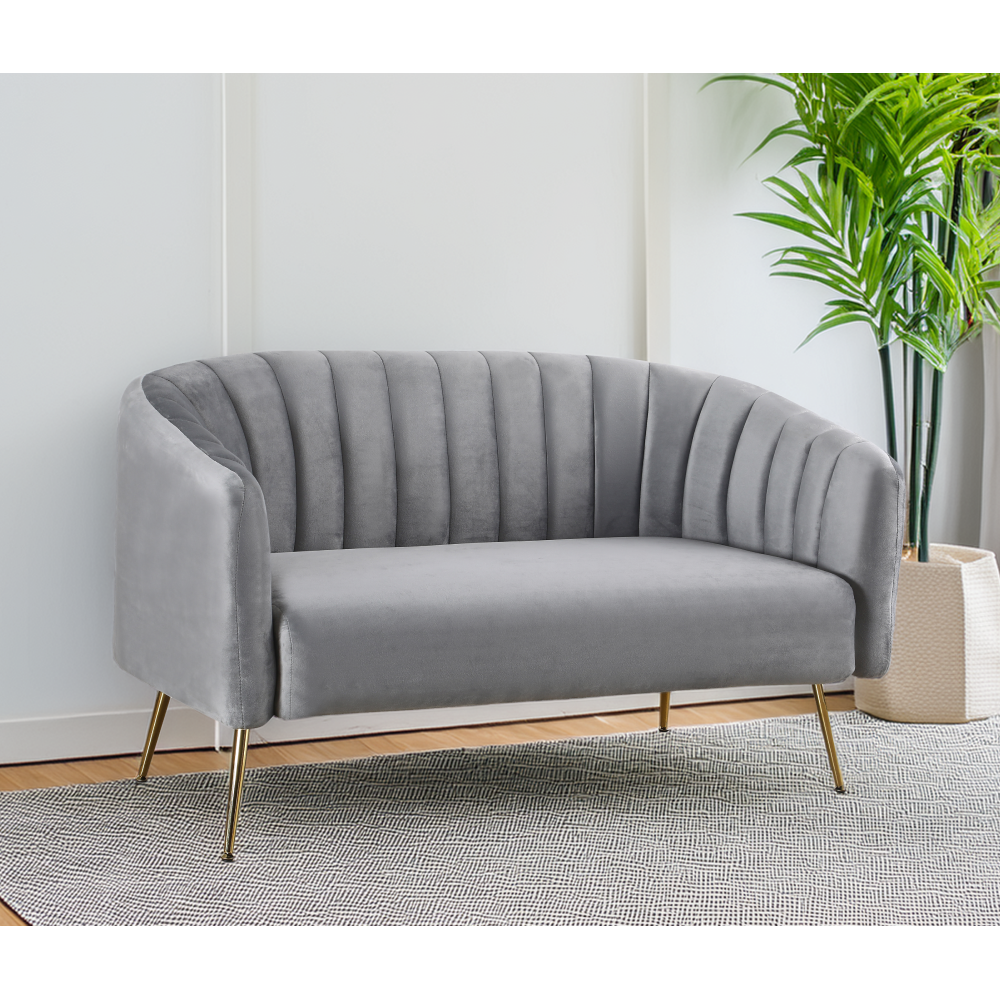 Design kétszemélyes kanapé, szürke Velvet szövet/gold króm-arany, BAGY