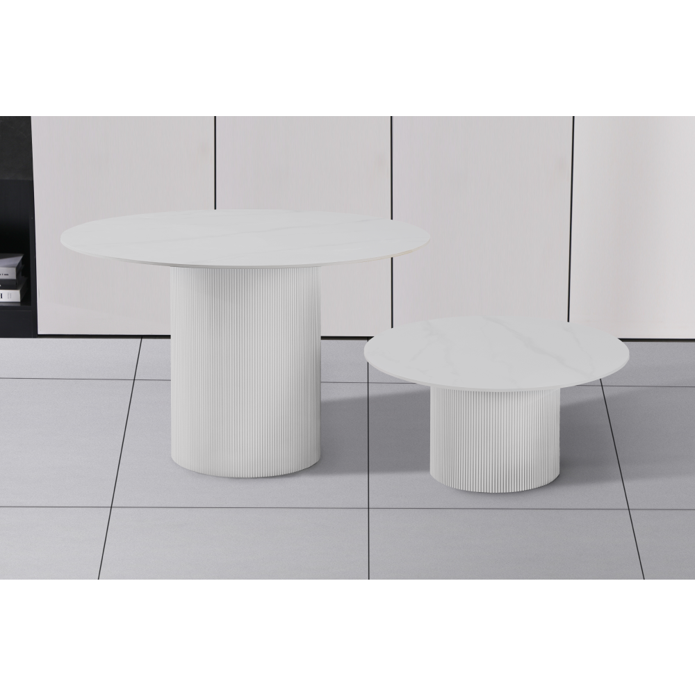 Konferenčný stolík, biely mramor/MDF, priemer 80 cm, MAHIR TYP 1