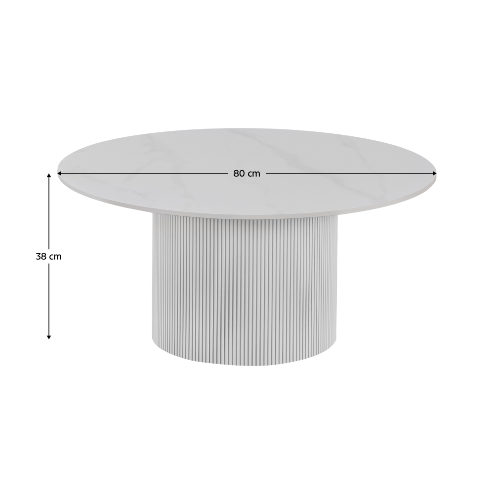Konferenčný stolík, biely mramor/MDF, priemer 80 cm, MAHIR TYP 1