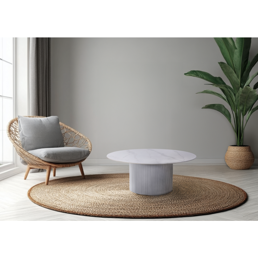 Konferenčný stolík, biely mramor/MDF, priemer 80 cm, MAHIR TYP 1