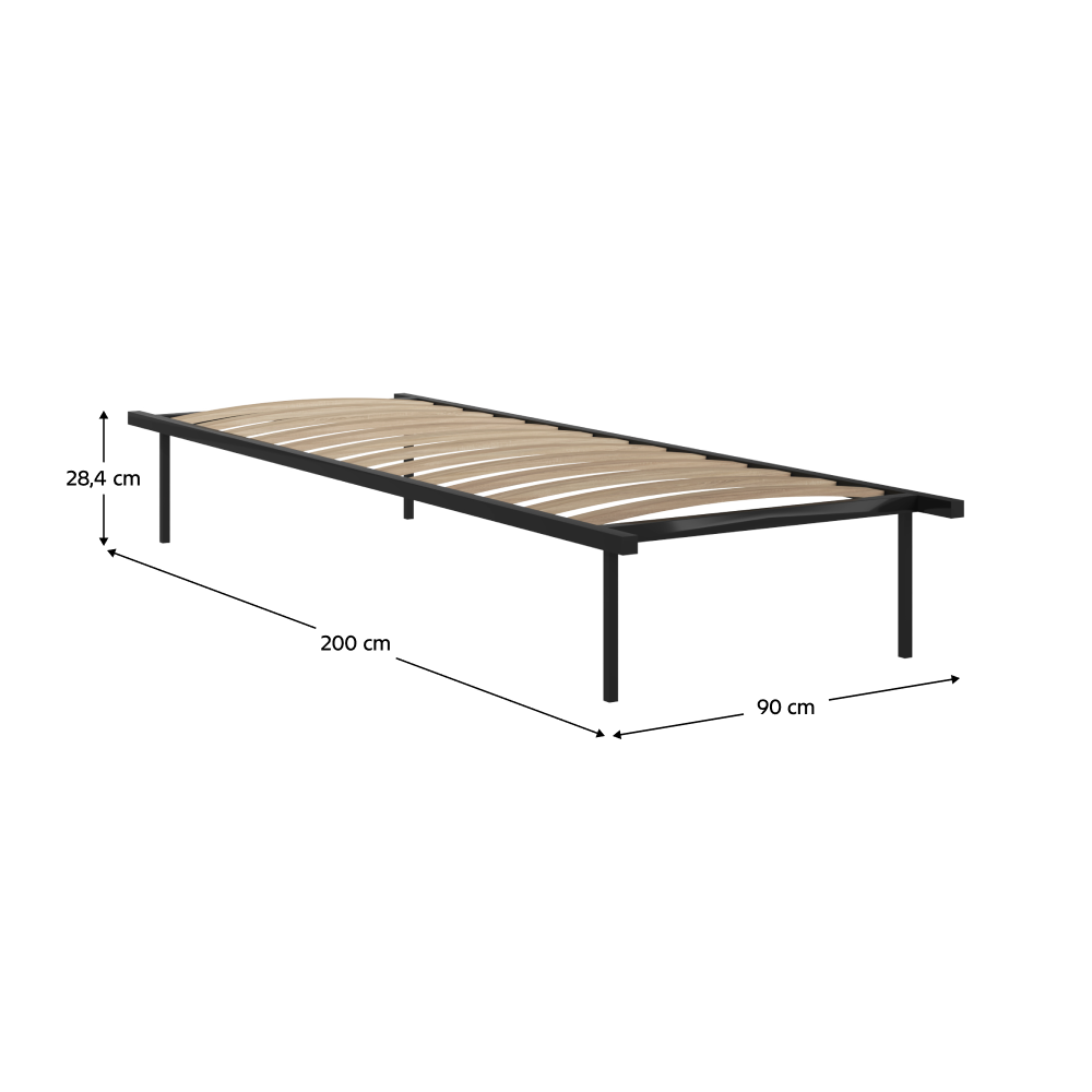 Önálló ágyrács, 90x200, fekete, fém/nyírfa, KENTAK