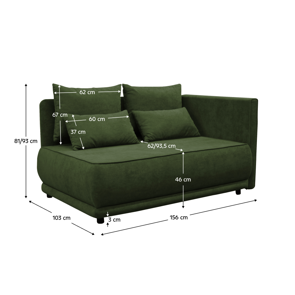 Kihúzható kanapé, zöld, jobbos, LIAMI