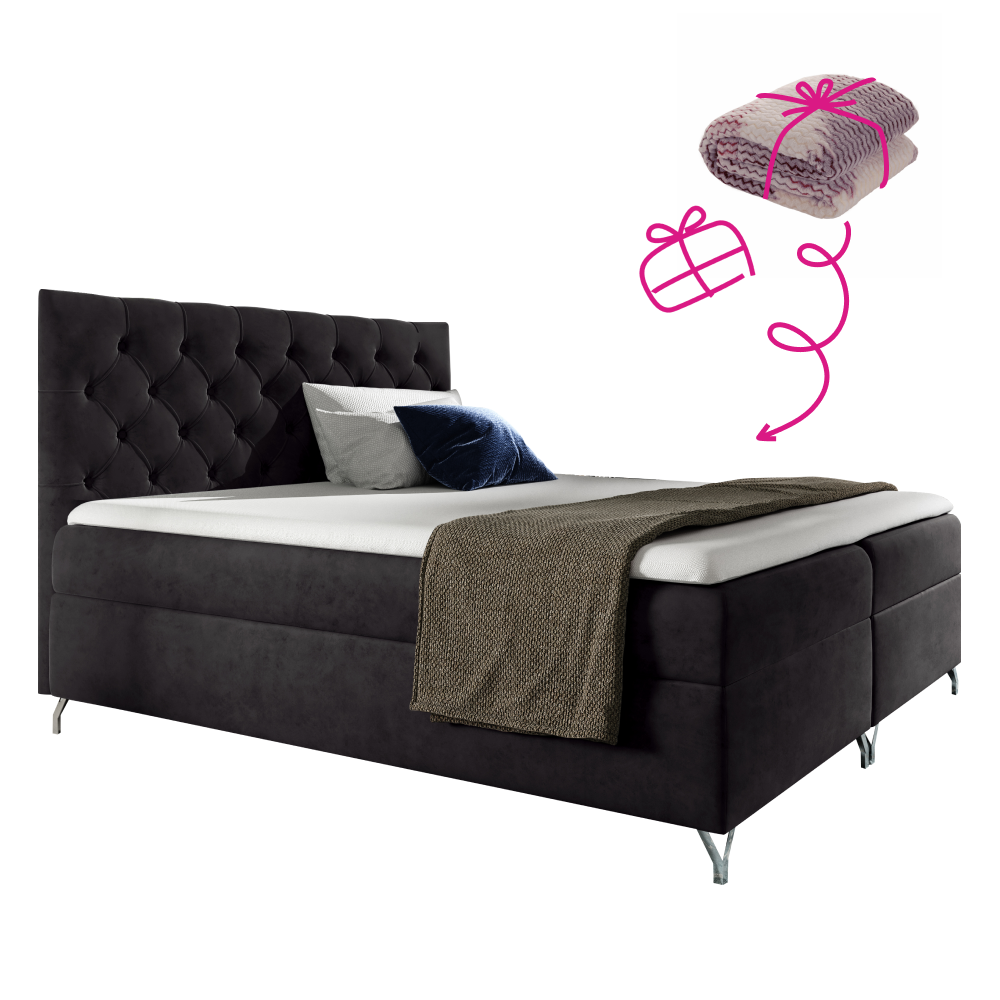 Boxspring ágy, 160x200, fekete Velvet szövet, GULIETTE + ajándék