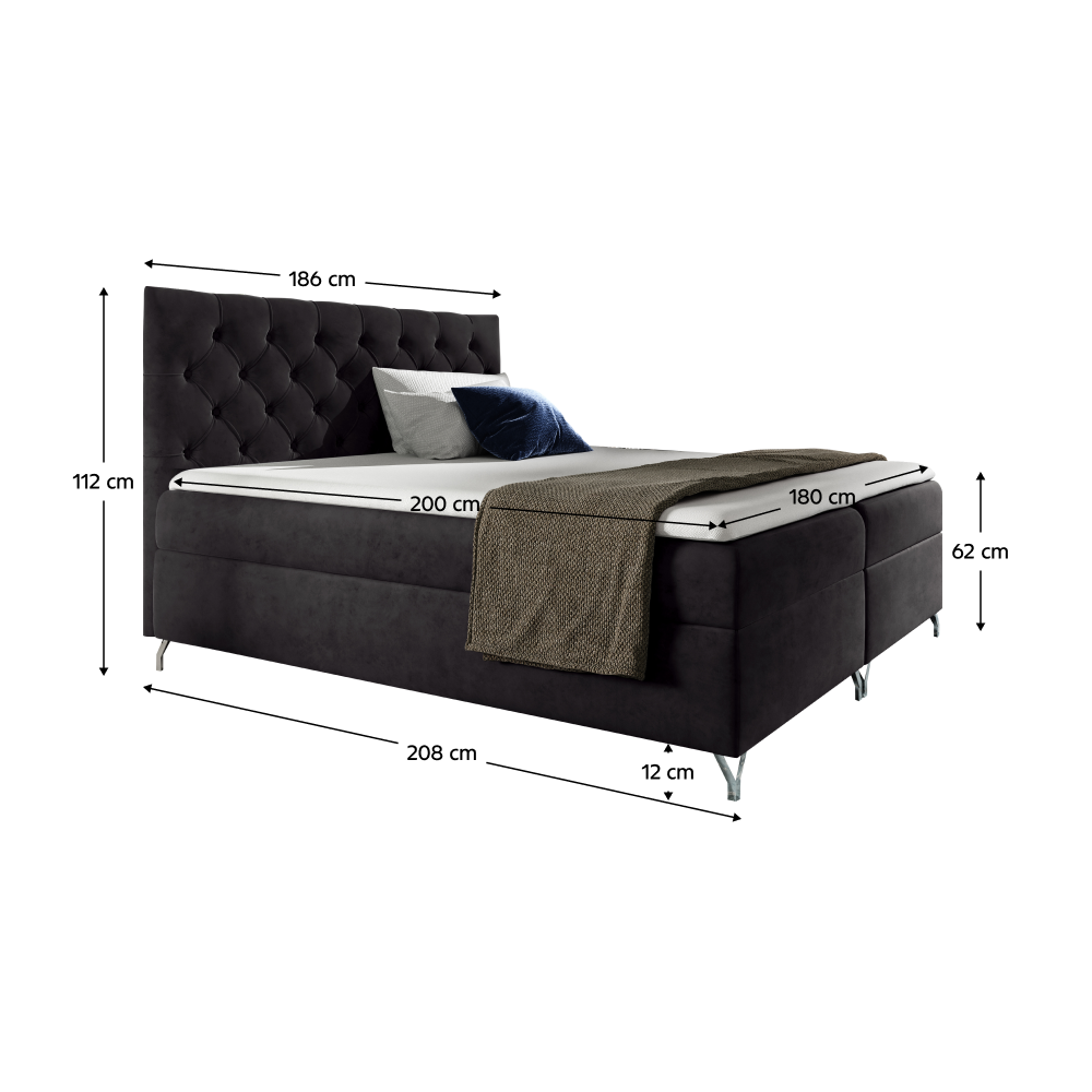 Boxspringová posteľ, 180x200, čierna látka Velvet, GULIETTE + darček