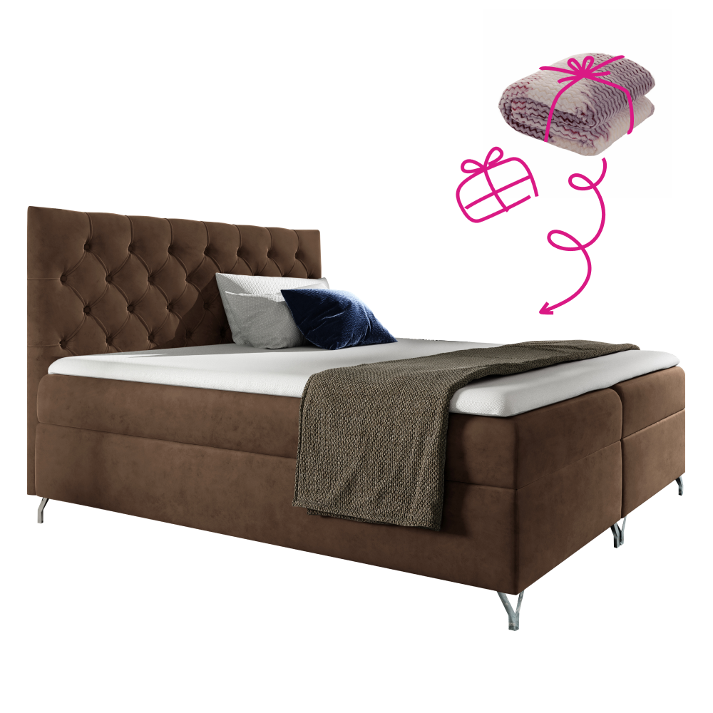 Boxspring ágy, 120x200, barna Velvet szövet, GULIETTE + ajándék