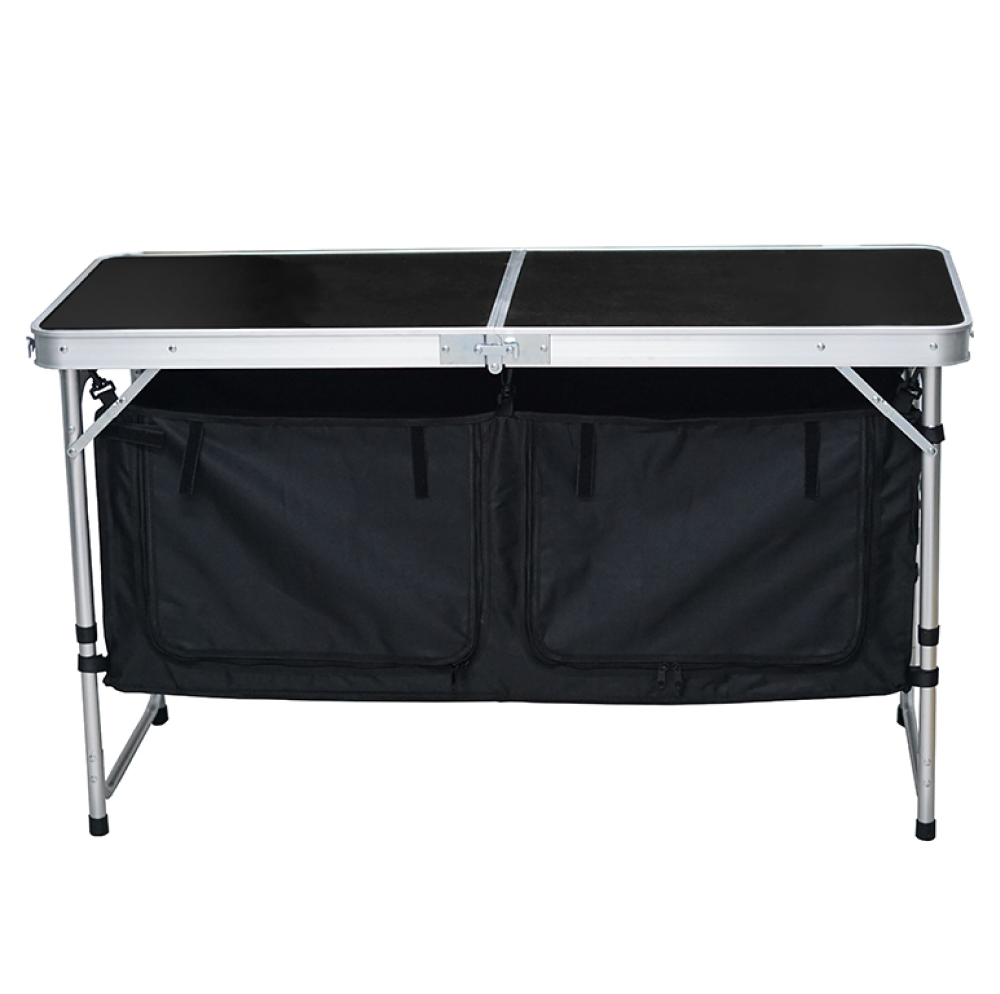 Összecsukható kempingasztal rendszerezővel, 120 cm, alumínium/MDF, KEPI TYP 3