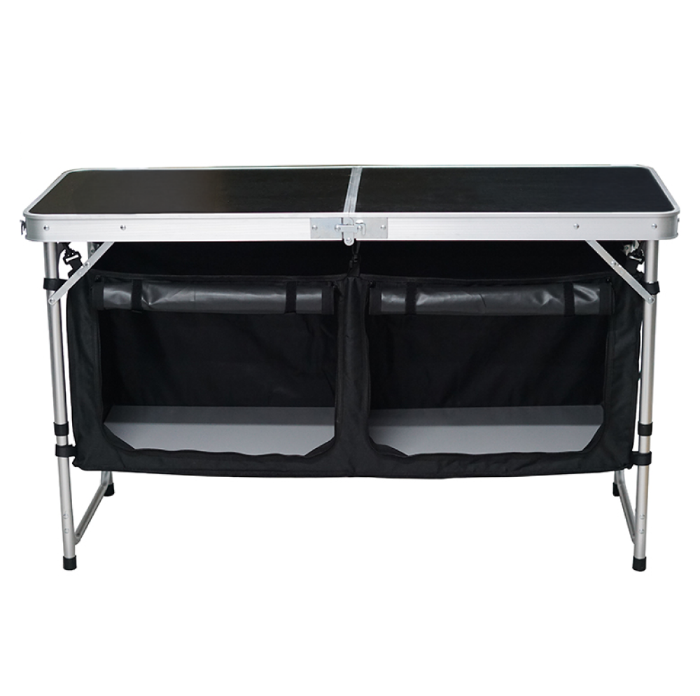 Összecsukható kempingasztal rendszerezővel, 120 cm, alumínium/MDF, KEPI TYP 3