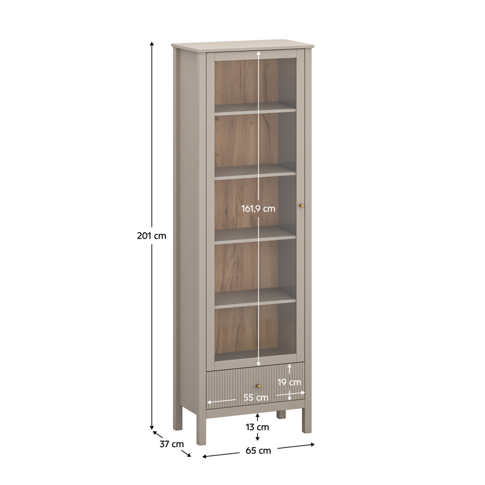 Vitrína, sivohnedá Taupe/dub craft zlatý, KLIO 1W1S