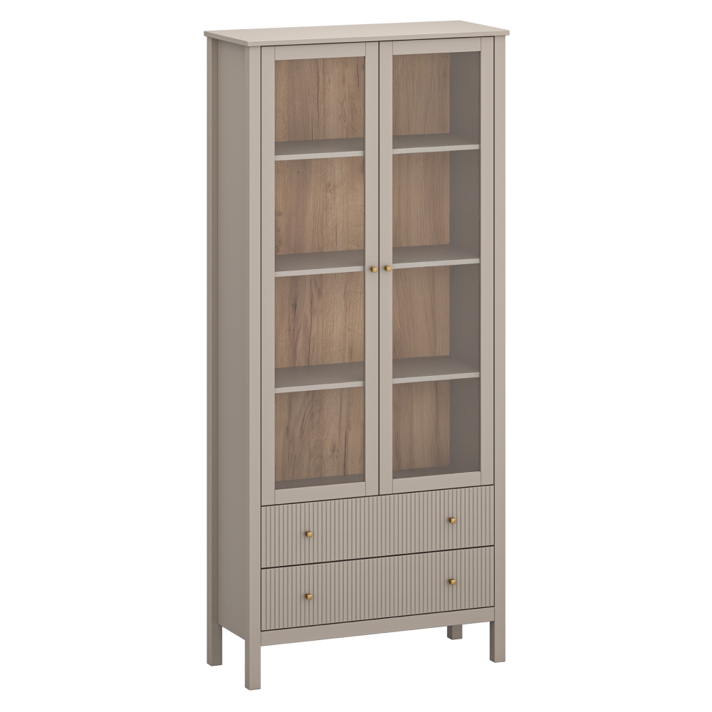 Vitrin, szürkésbarna Taupe/craft arany tölgy, KLIO 2W2S