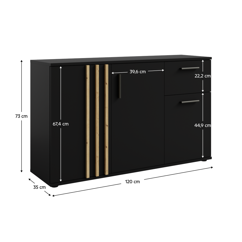 Komoda, 3D1S, čierna/dub artisan, TOLIS TYP 2