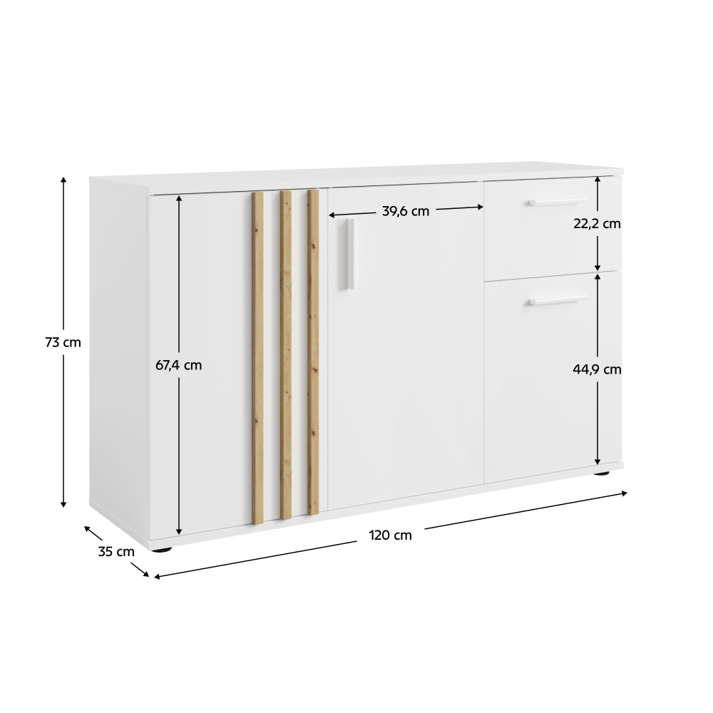 Komoda, 3D1S, biela/dub artisan, TOLIS TYP 2