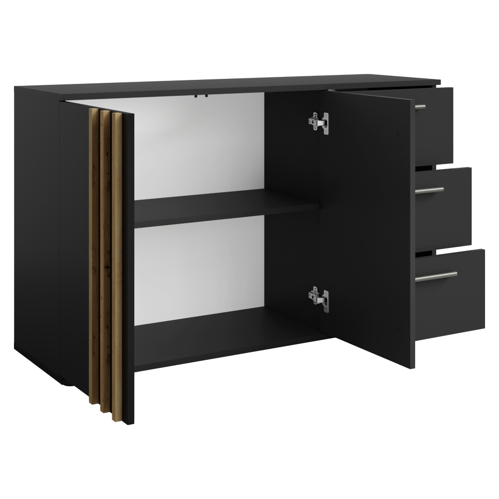 Komoda, 2D3S, čierna/dub artisan, TOLIS TYP 3