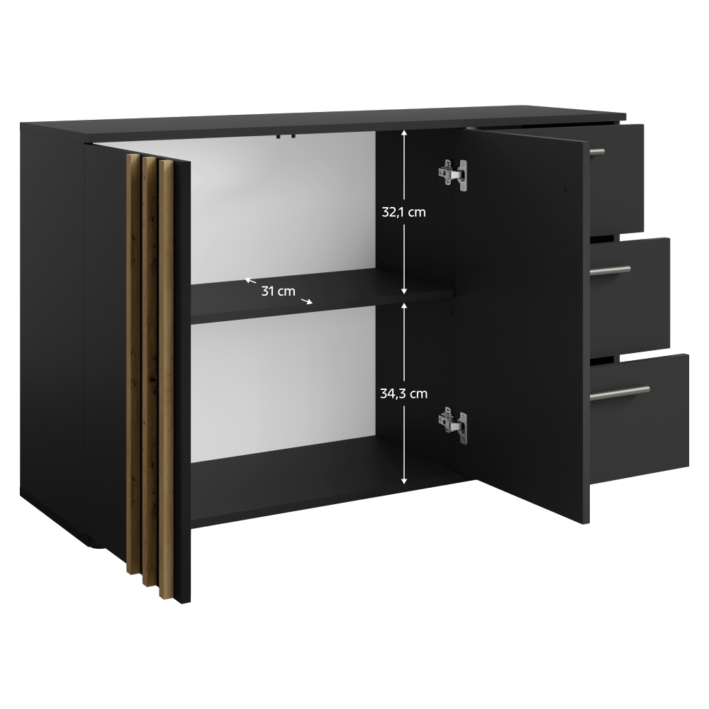 Komoda, 2D3S, čierna/dub artisan, TOLIS TYP 3