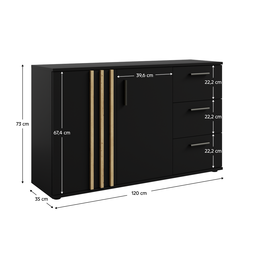 Komoda, 2D3S, čierna/dub artisan, TOLIS TYP 3