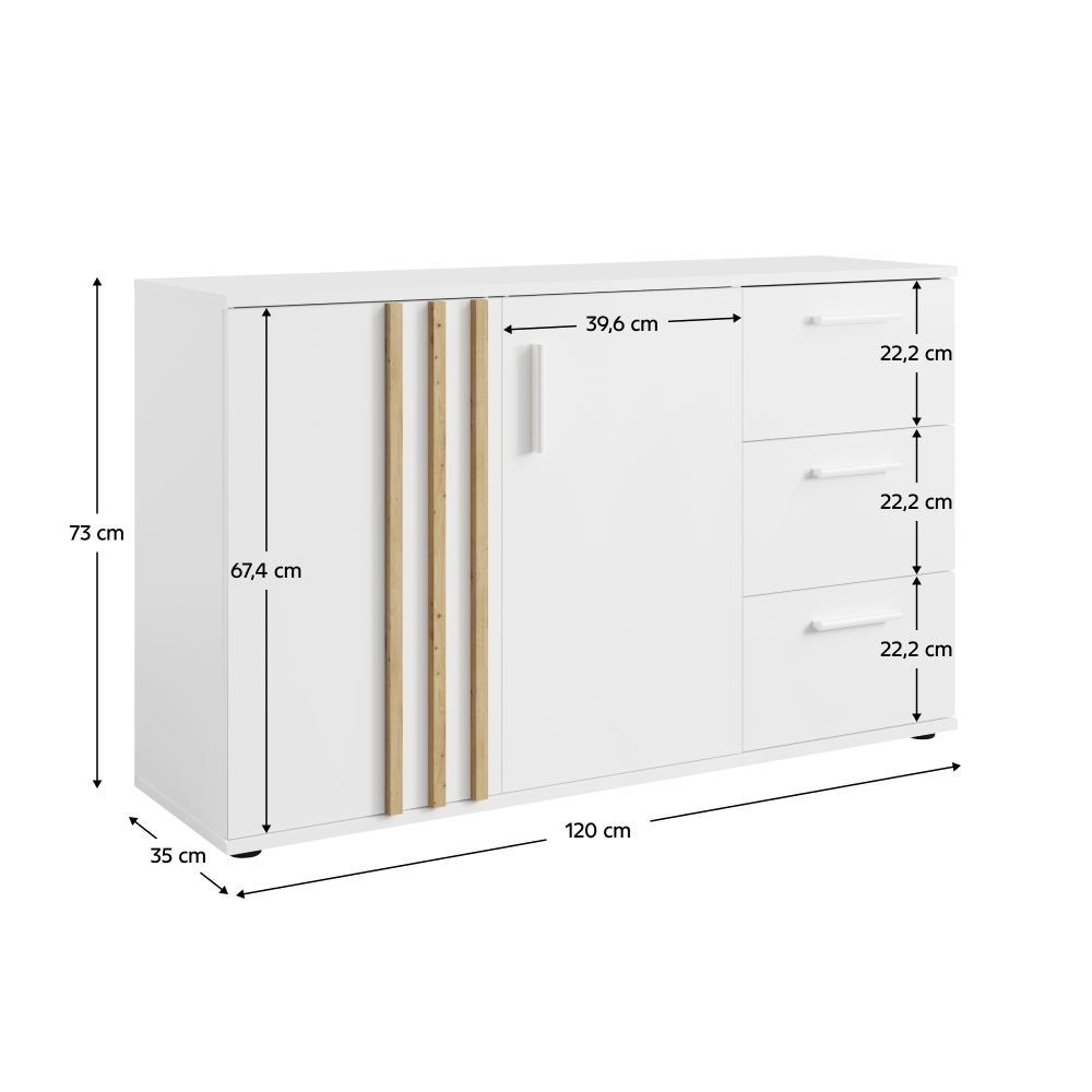 Komoda, 2D3S, biela/dub artisan, TOLIS TYP 3