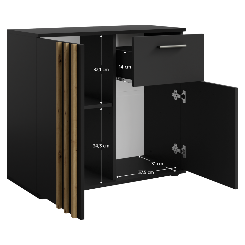 Komoda, 2D1S, čierna/dub artisan, TOLIS TYP 4