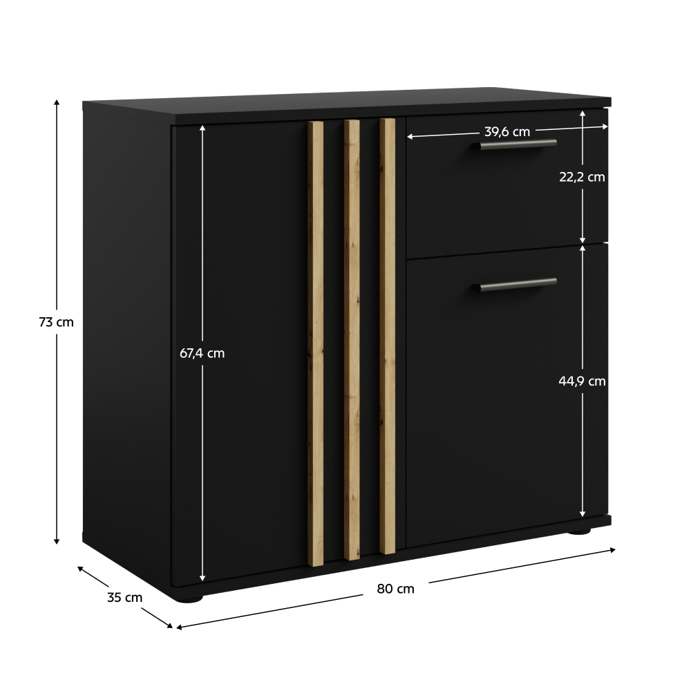 Komoda, 2D1S, čierna/dub artisan, TOLIS TYP 4