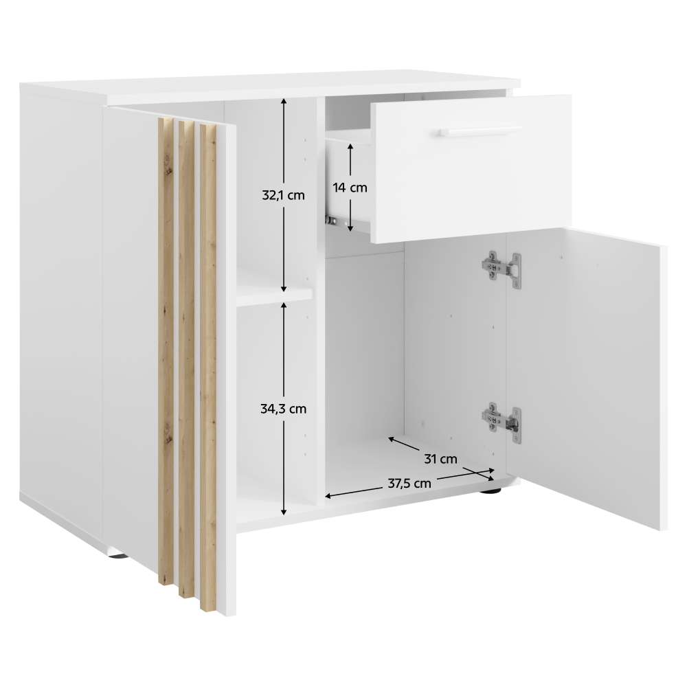 Komoda, 2D1S, biela/dub artisan, TOLIS TYP 4