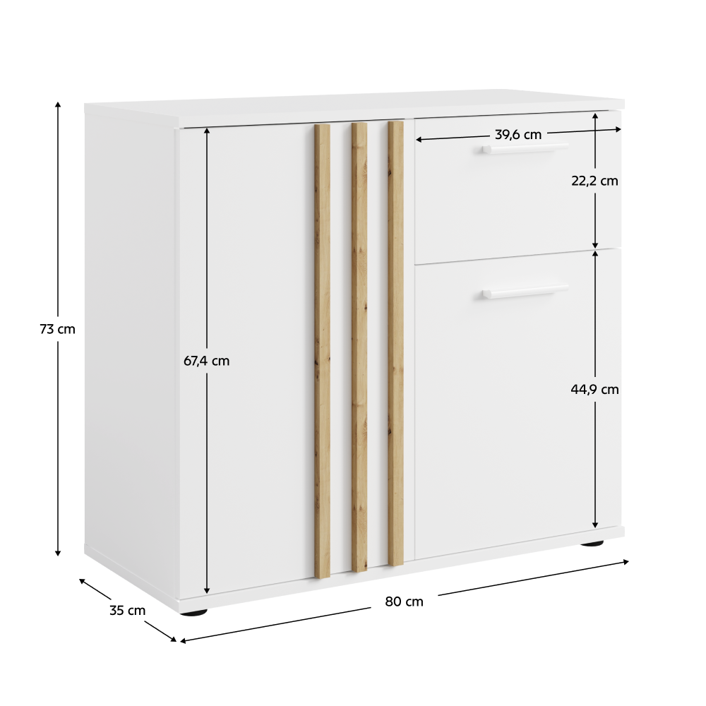 Komoda, 2D1S, biela/dub artisan, TOLIS TYP 4