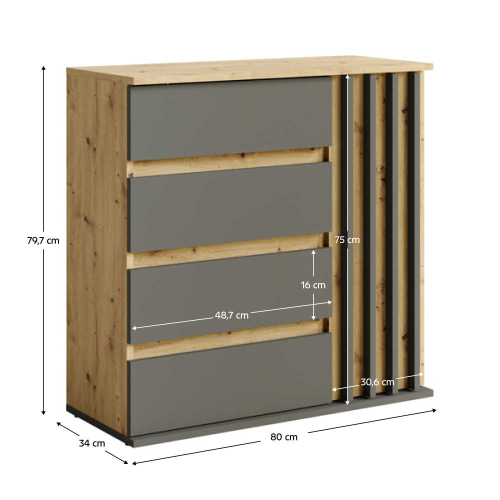 Komoda, 1D4s grafit/dub artisan, DERIS