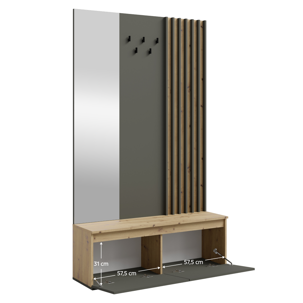 Előszobai készlet, grafit/artisan tölgy, DERIS Előszobai készlet, grafit/artisan tölgy, DERIS