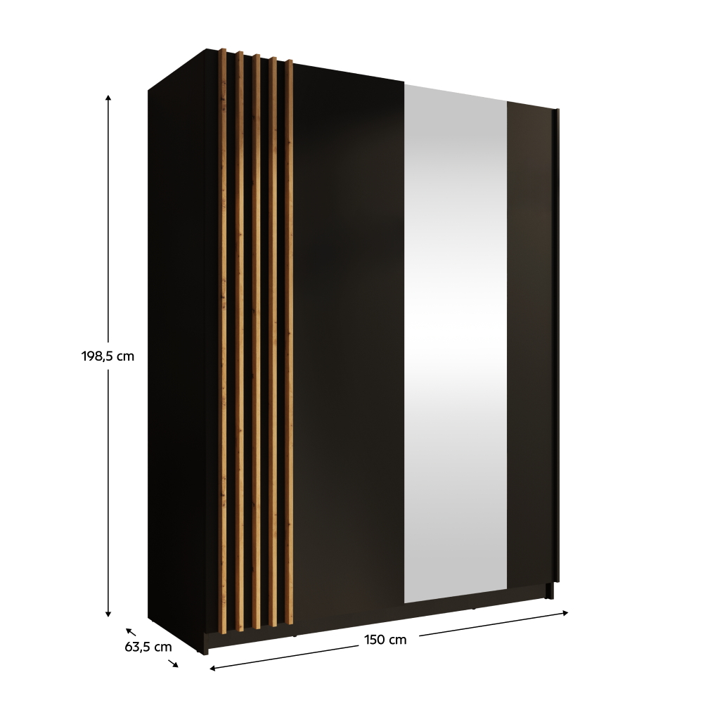 Skriňa, 2D-150, čierna/dub artisan, BAJADERO TYP 1