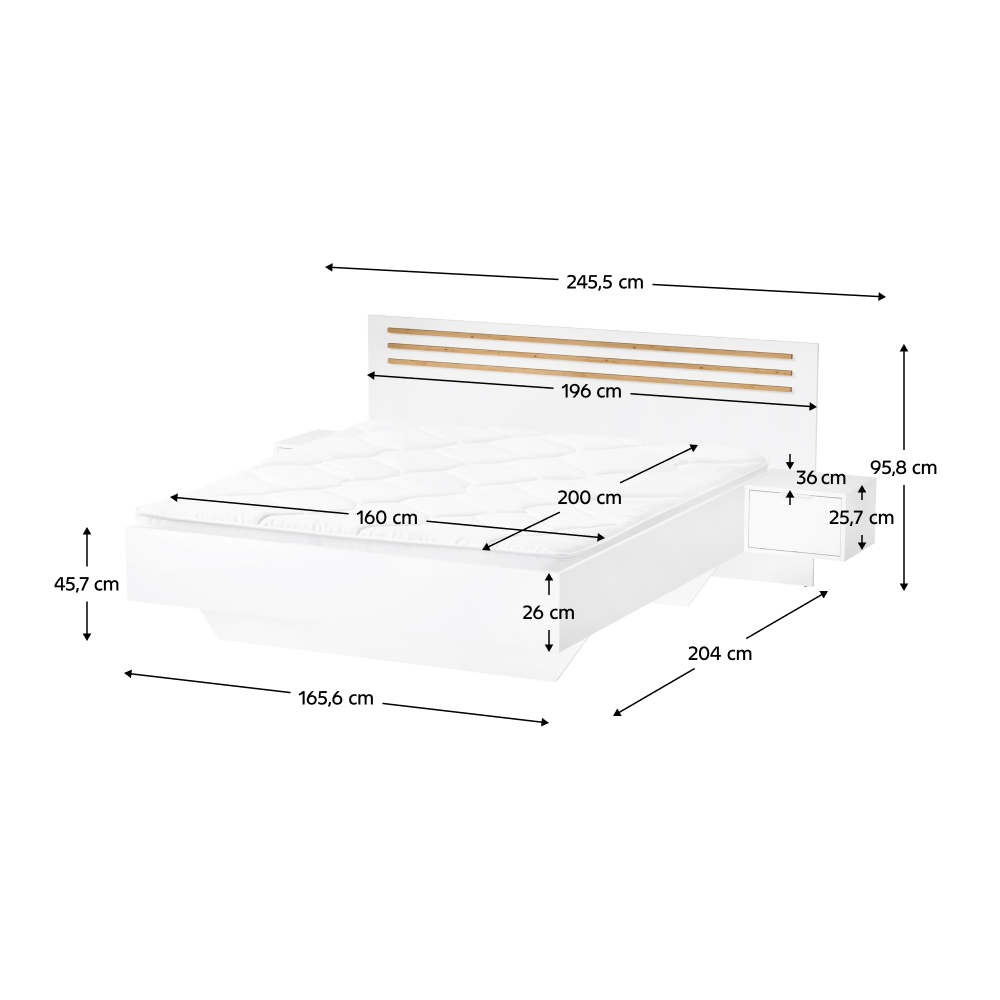 Hálószobai készlet, fehér/artisan tölgy, 160x200, FLORENS