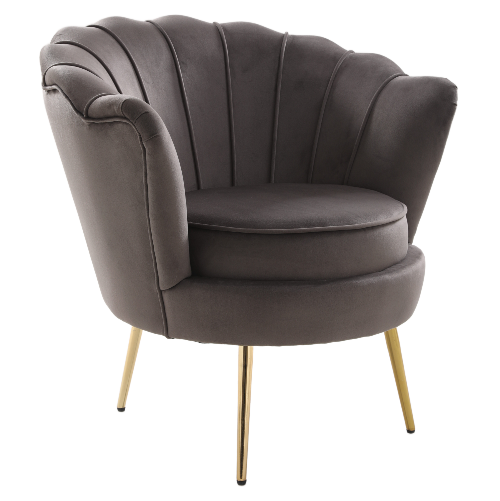 Kreslo v štýle Art-deco, sivohnedá Velvet látka/gold chróm zlatý, NOBLEO