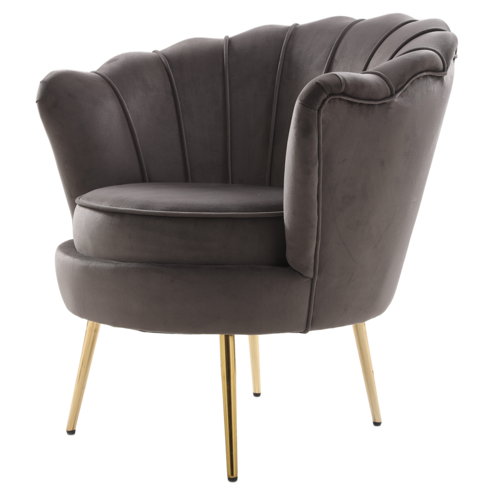 Kreslo v štýle Art-deco, sivohnedá Velvet látka/gold chróm zlatý, NOBLEO