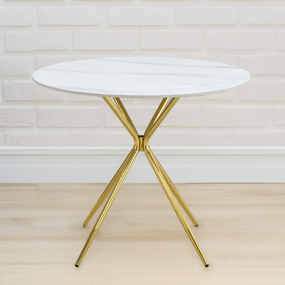 Étkezőasztal, fehér márvány/gold arany króm, átmérő 90 cm, MEKNER Étkezőasztal, fehér márvány/gold arany króm, átmérő 90 cm, MEKNER