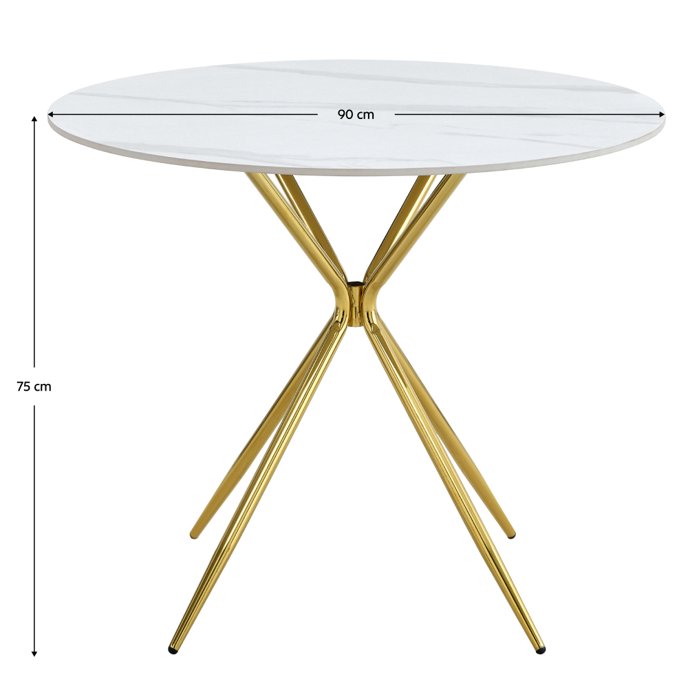 Étkezőasztal, fehér márvány/gold arany króm, átmérő 90 cm, MEKNER Étkezőasztal, fehér márvány/gold arany króm, átmérő 90 cm, MEKNER