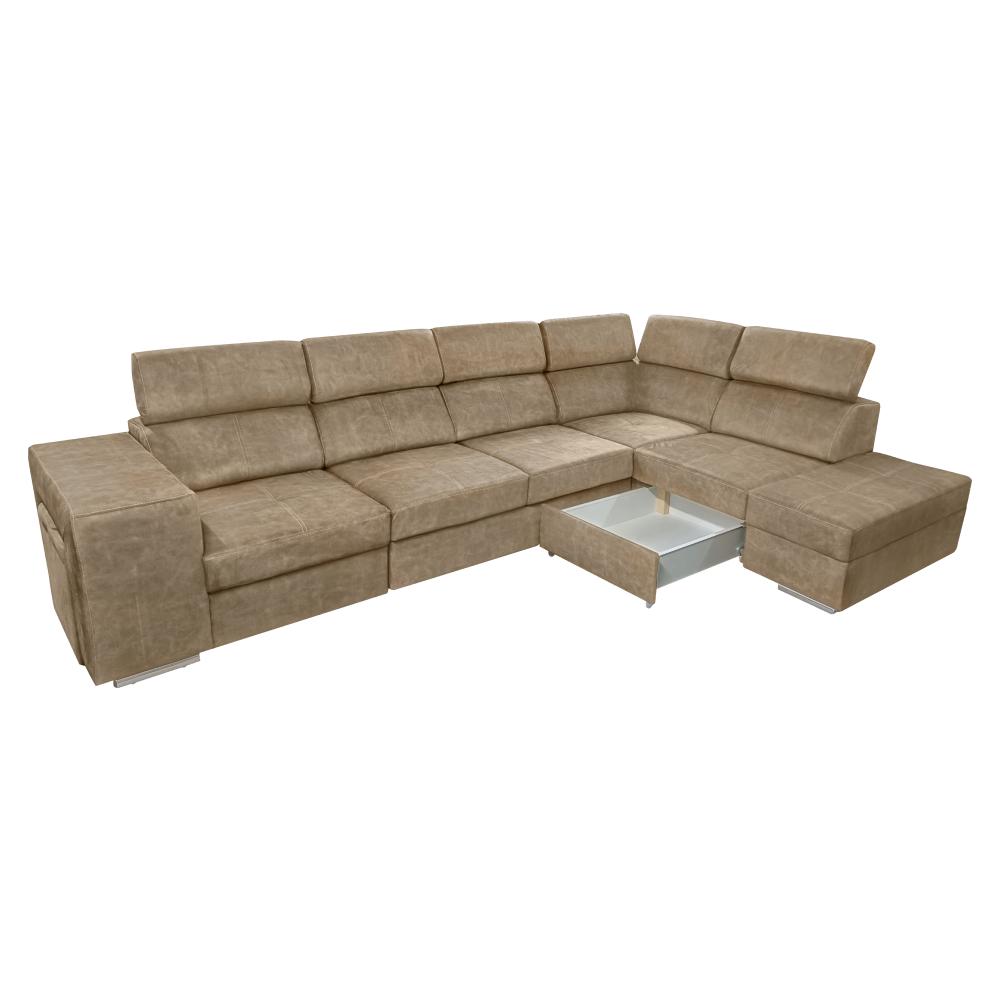 Sedacia súprava, béžová, pravá, MALAGA BIG