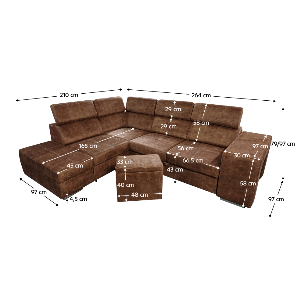 Sedacia súprava, hnedá, ľavá, MALAGA