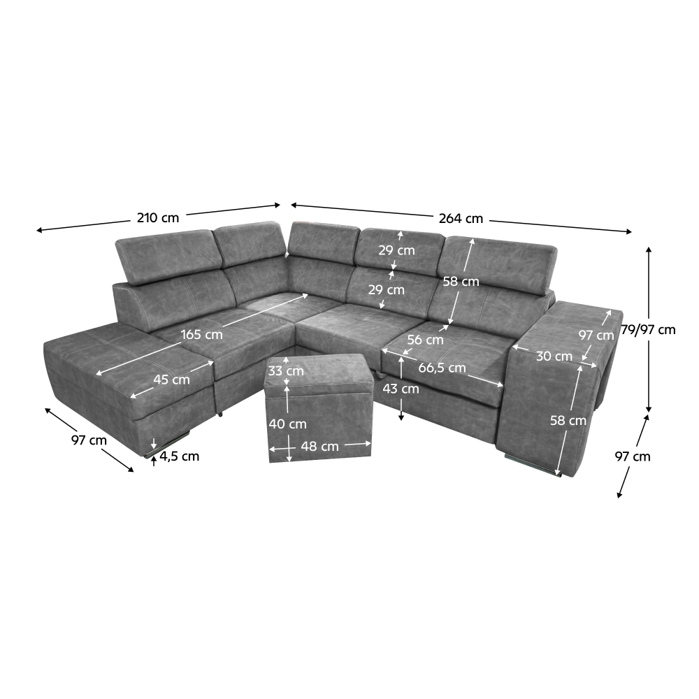 Sedacia súprava, sivá, ľavá, MALAGA