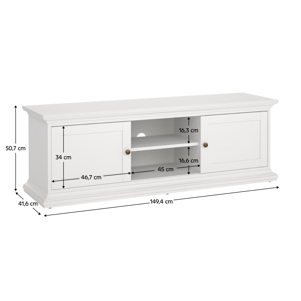 TV-asztal, fehér, PARIS 77810