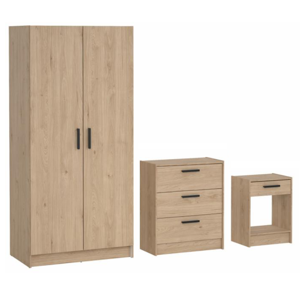 Bútorszett (szekrény, komód, éjjeliszekrény), hickory tölgy, ESCAPE 95077